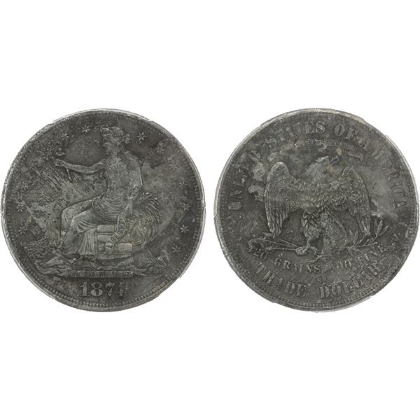 UNITED STATES: Shipwreck Coins, AR trade dollar, 1874-S, PCGS VF details