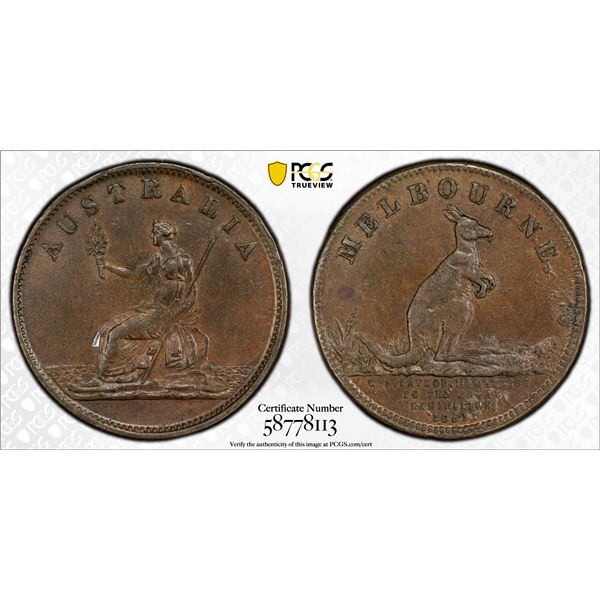 AUSTRALIA: AE 1/2 penny token, ND (1854), PCGS MS62 BN