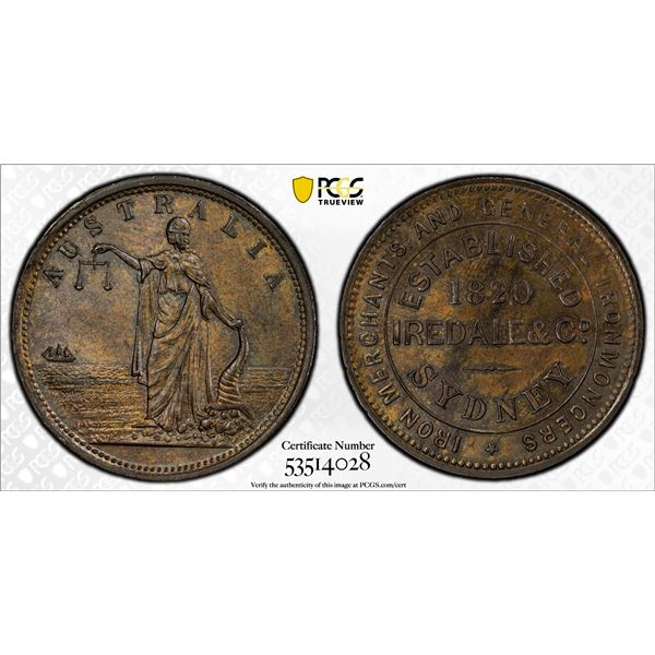 AUSTRALIA: AE penny token, ND (1862), PCGS MS63 BN