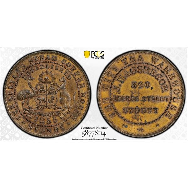 AUSTRALIA: AE penny token, ND (1865), PCGS MS63 BN