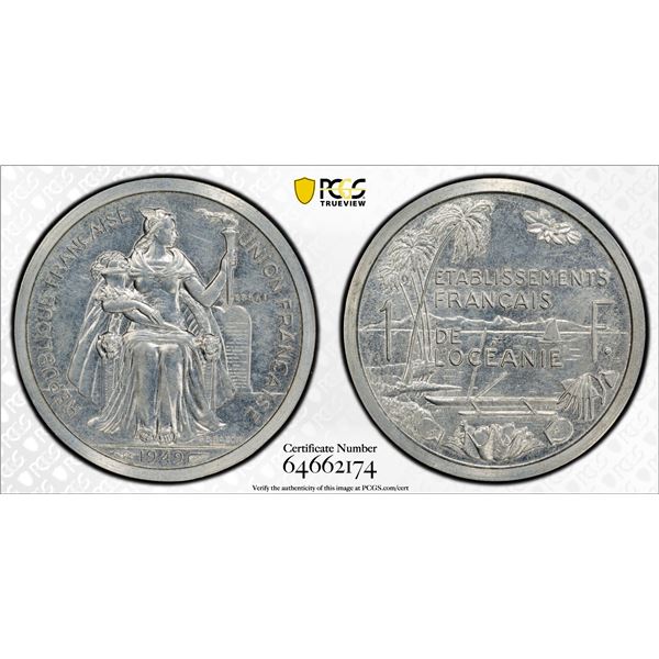 FRENCH OCEANIA: French Overseas Territory, 1 franc, 1949, PCGS Specimen 63