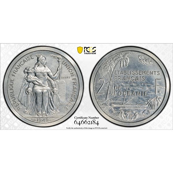 FRENCH OCEANIA: French Overseas Territory, 2 francs, 1949, PCGS Specimen 63