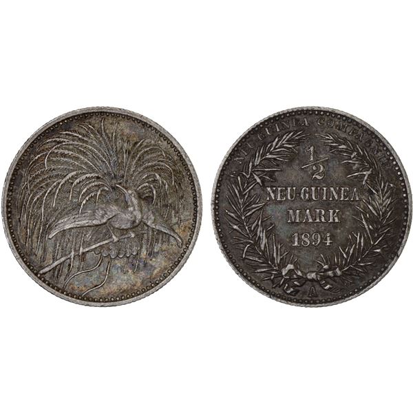 GERMAN NEW GUINEA: Wilhelm II, 1888-1918, AR 1/2 mark, 1894-A, XF