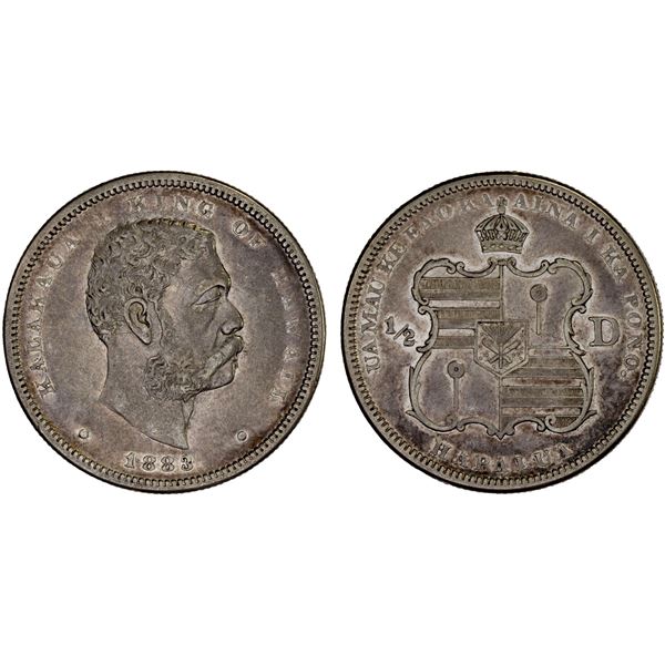 HAWAII: Kalakaua, 1874-1891, AR 1/2 dollar, 1883, VF