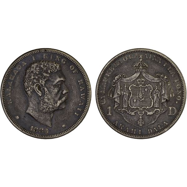 HAWAII: Kalakaua, 1874-1891, AR dollar, 1883, VF