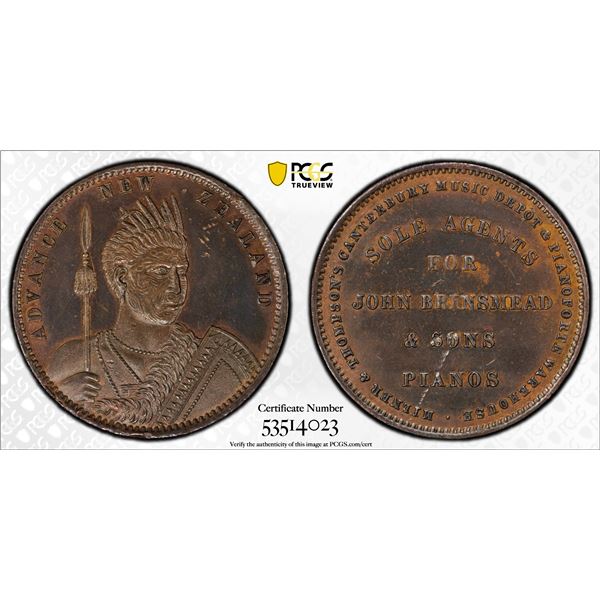 NEW ZEALAND: AE penny token, ND (1857), PCGS UNC details