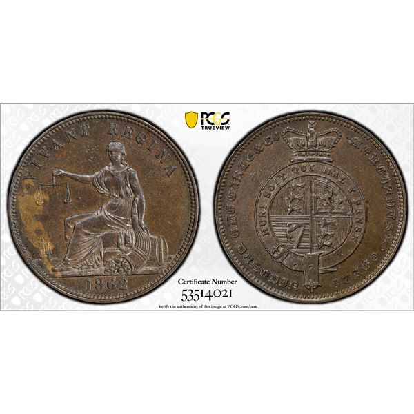NEW ZEALAND: AE penny token, 1862, PCGS AU58