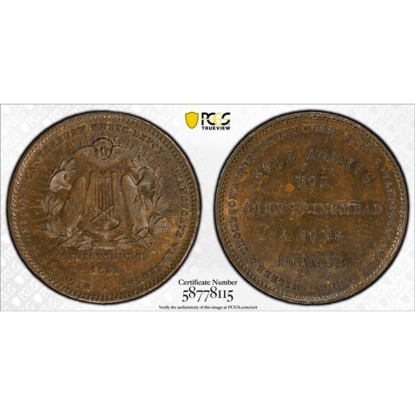 NEW ZEALAND: AE penny token, 1881, PCGS MS62 BN