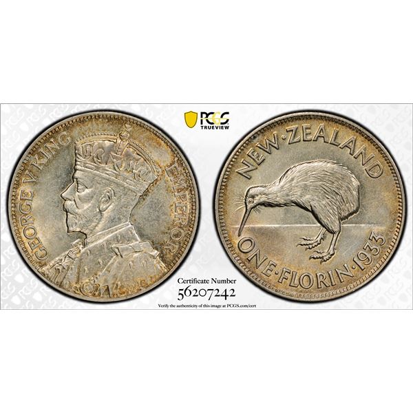 NEW ZEALAND: George V, 1910-1936, AR florin, 1935, PCGS MS63