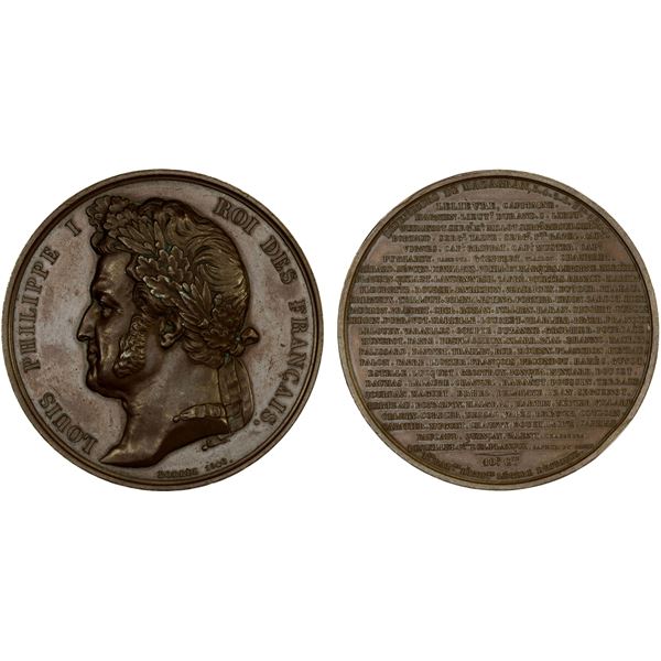 ALGERIA: Louis Philippe I, 1830-1848, AE medal (74.23g), 1840, AU