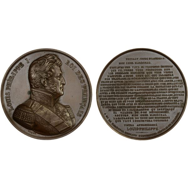 ALGERIA: Louis Philippe I, 1830-1848, AE medal (73.50g), 1844, Unc