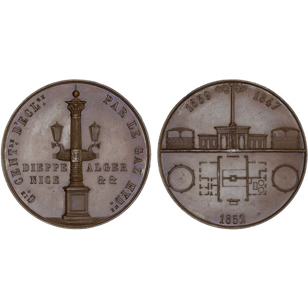 ALGERIA: French Occupation, AE medal (23.54g), 1852, Choice AU