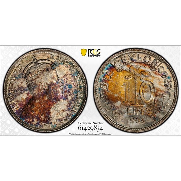 CEYLON: Edward VII, 1901-1910, AR 10 cents, 1903, PCGS MS65