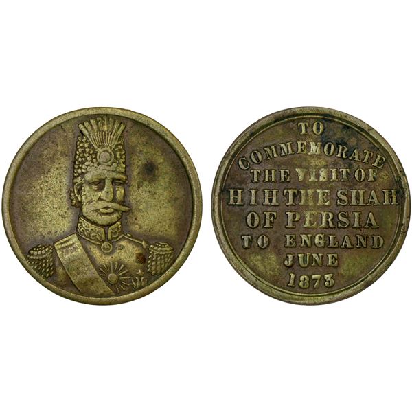 IRAN: Nasir al-Din Shah, 1848-1896, AE medalet (4.77g), VF
