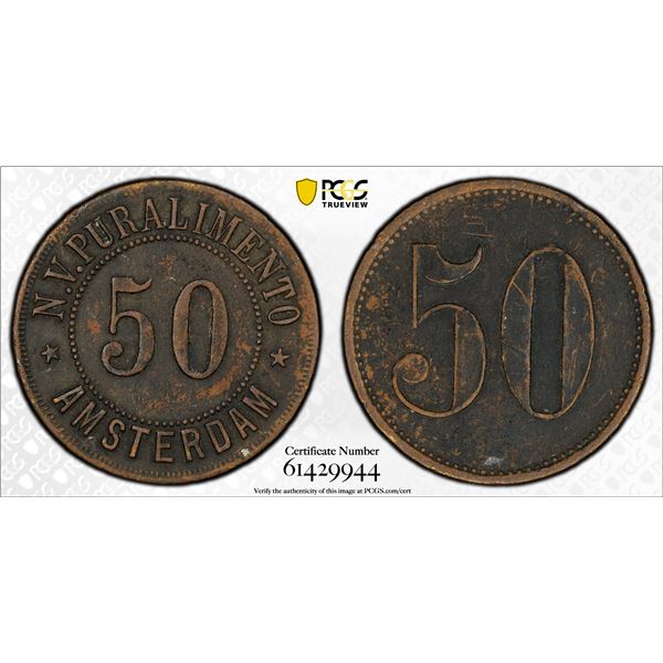 NETHERLANDS EAST INDIES: 50 cent token, ND (ca. 1900), PCGS XF details
