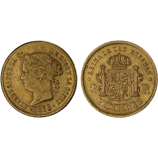 PHILIPPINES: Isabel II, 1833-1868, AV 2 pesos, 1868, VF-XF