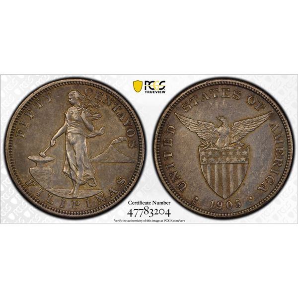 PHILIPPINES: U.S. Territory, AR 50 centavos, 1905-S, PCGS AU50