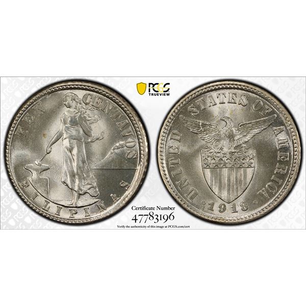 PHILIPPINES: U.S. Territory, AR 10 centavos, 1918-S, PCGS MS66