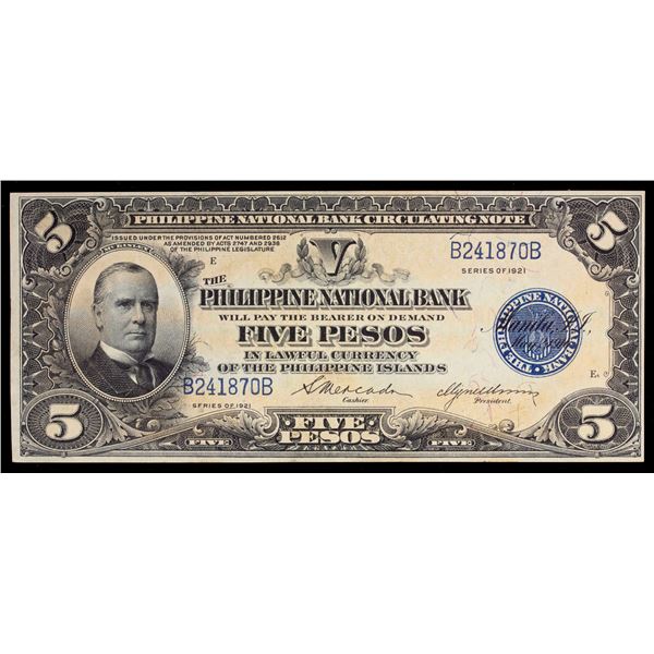 PHILIPPINES: U.S. Territory, 5 pesos, 1921, Choice AU