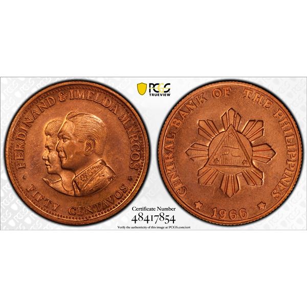 PHILIPPINES: Republic, AE "50 centavos", 1966, PCGS MS66 RD