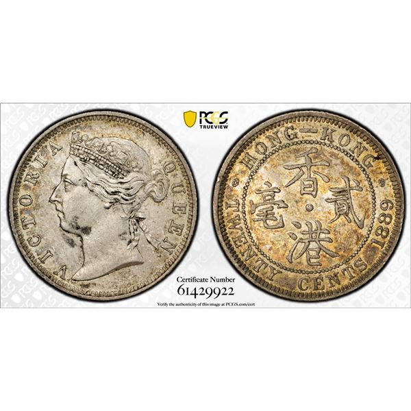 HONG KONG: Victoria, 1841-1901, AR 20 cents, 1889, PCGS AU53