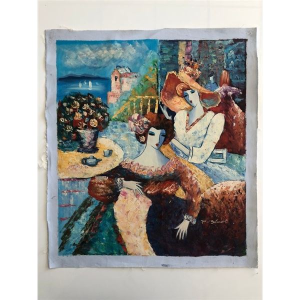 Ladies Taking Tea by the Sea Original original painting on canvas