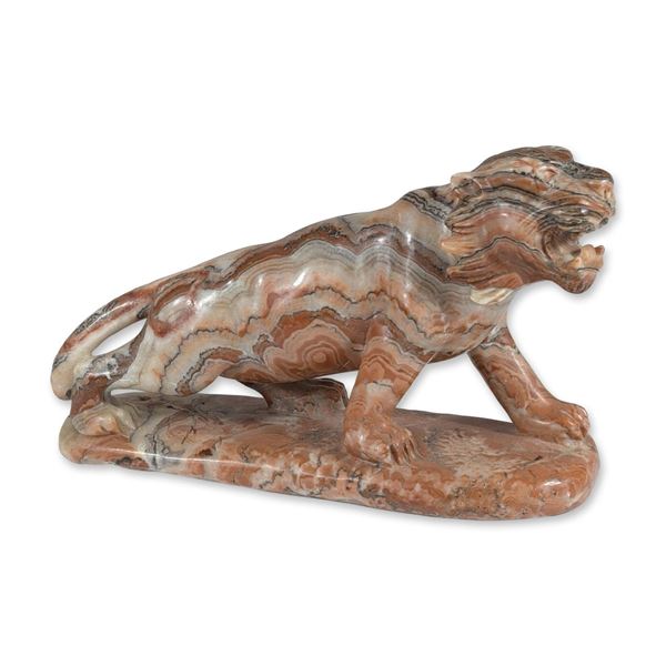 Mid-20th Century Carved Banded Onyx Lion Sculpture