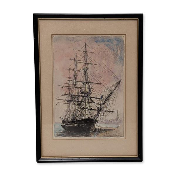Floyd Niles Walser (American 1888-1954), Hand-Colored Etching Paper, Old Ironsides, Signed