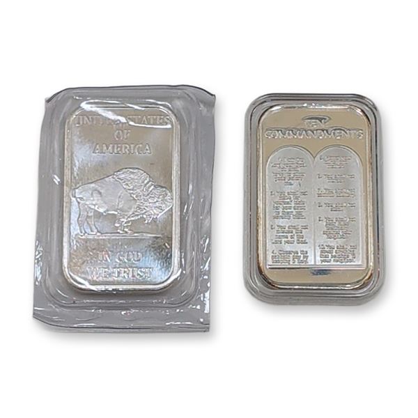 2pc Buffalo and Ten Commandments .999 Fine Silver Bullion Bars