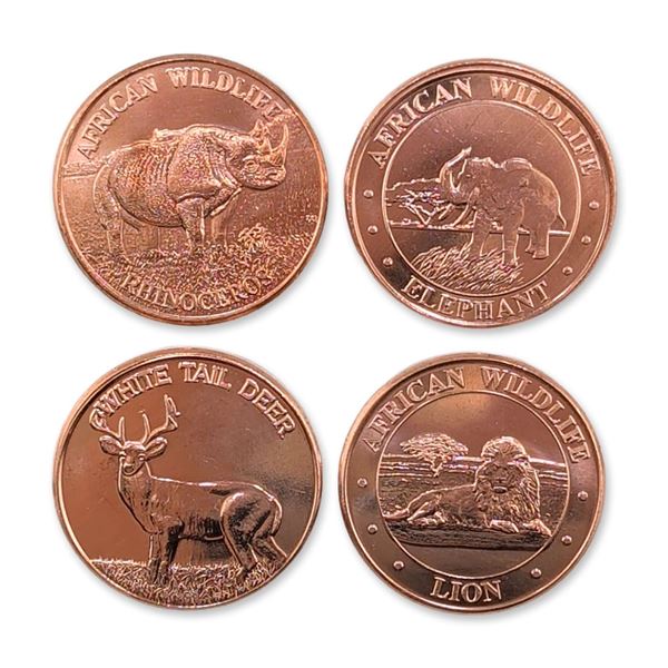4pc American Wildlife US Copper Bullion Rounds