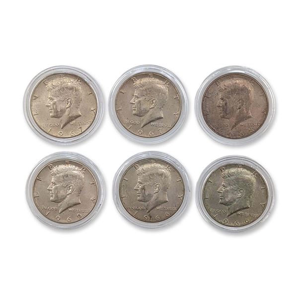 6pc US Silver Kennedy Half Dollars