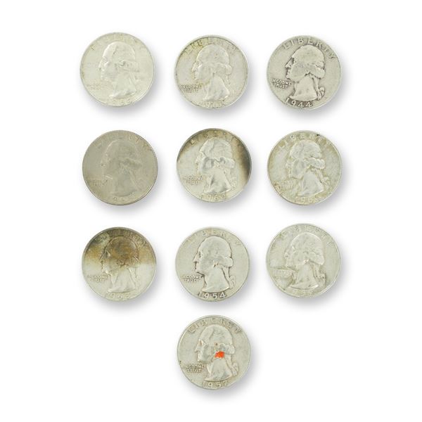 10pc Pre-1964 U.S. 90% Silver Washington Quarters