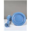 Image 2 : 2pc Aqua Blue Compote Dish and Candlestick Holder