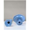 Image 3 : 2pc Aqua Blue Compote Dish and Candlestick Holder