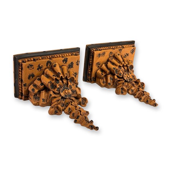 Pair of Hollywood Regency Style Composite Wall Shelves