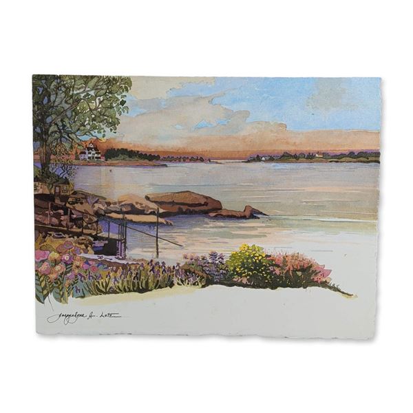 Jacquelyne A. Lotz (American, b. 1935) Original Watercolor on Paper, Lakeside Landscape, Signed