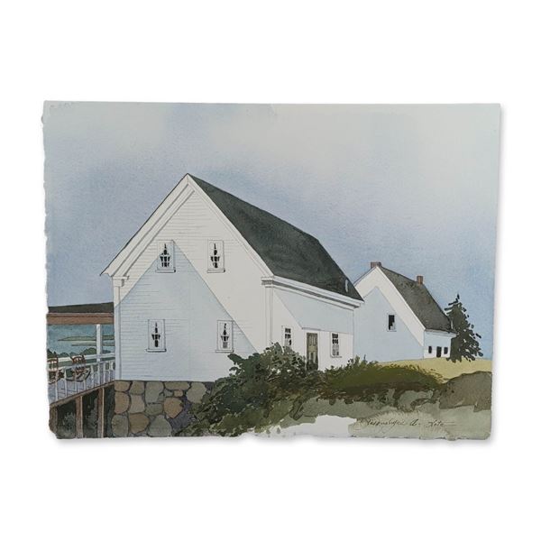 Jacquelyne A. Lotz (American, b. 1935) Original Watercolor on Paper, Saltbox Houses, Signed