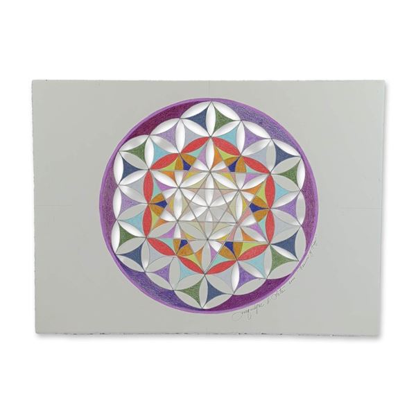 Jacquelyne A. Lotz (American, b. 1935) Original Color Pencil on Paper, Flower of Life, Signed