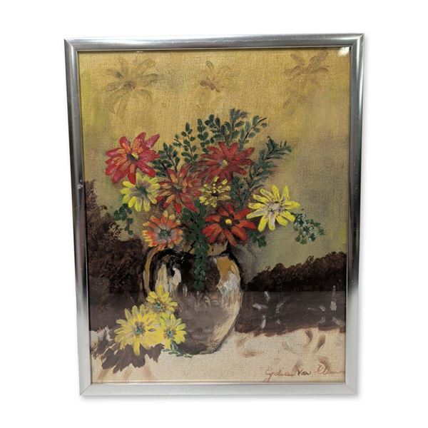 Lydia von Rhemen (20th century) Oil on Canvas Board, Floral Still Life, Signed