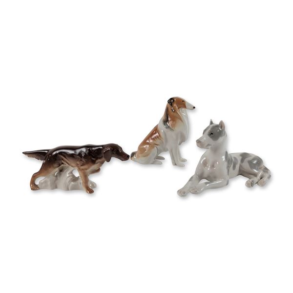 3pc Lomonosov Russian Porcelain Dog Figurines
