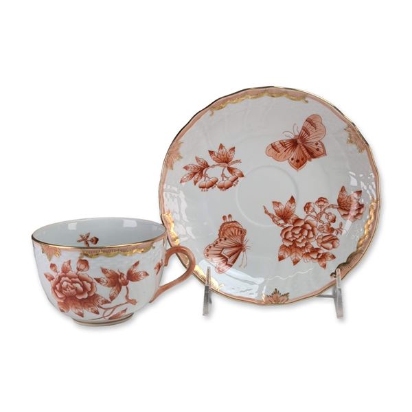 Herend Fortuna Rust Porcelain Cup and Saucer