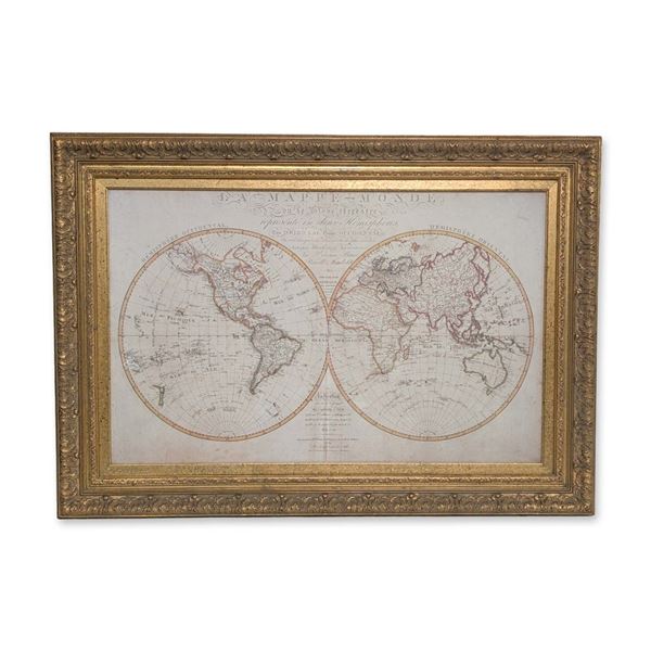 La Mappe Monde by Eustache Herisson Reproduction 1816 French Hand-Colored Engraved World Map