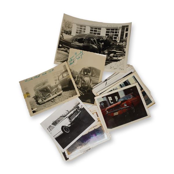 Lot of 52 Photos of Early Car Wrecks & Towing Snapshots c. 1950s-1960s