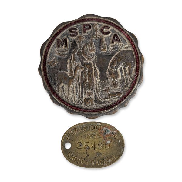Two MSPCA Bronze Medal and 1934 Rabies Vaccination Tag