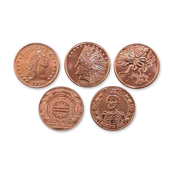 5pc .999 Fine Bullion Copper Rounds