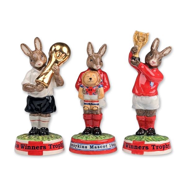 Trio of Royal Doulton Bunnykins World Cup Figurines