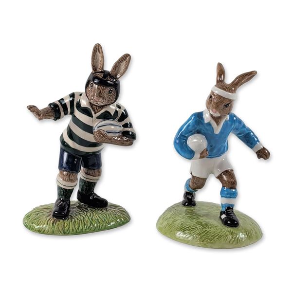 2pc Royal Doulton Bunnykins Rugby Figurines