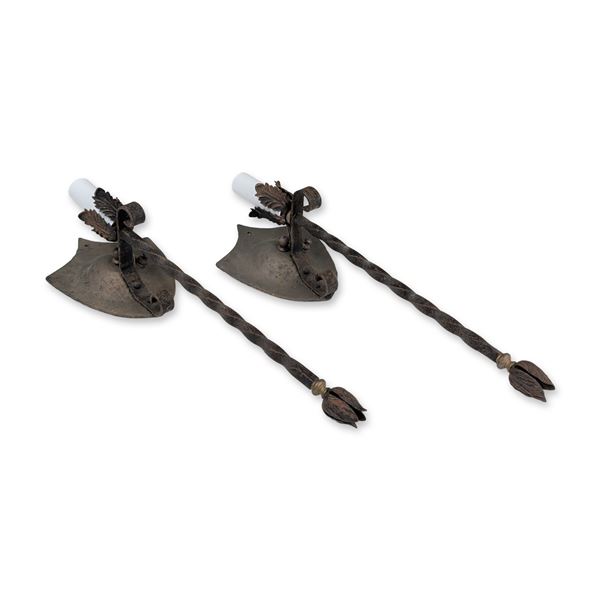 Pair of Wrought Iron Shield Wall Sconces