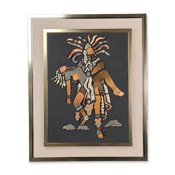 Los Castillo Style Mexican Mixed Metal Aztec Motif Wall Plaque