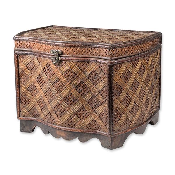 Woven Rattan and Wood Domed Chest